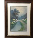 A lovely framed Japanese watercolour signed Takezemi, 56 x 74cm.