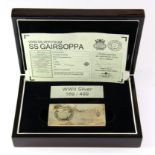 A boxed commemorative 10oz (310g) fine silver ingot made with silver recovered from the wreck of