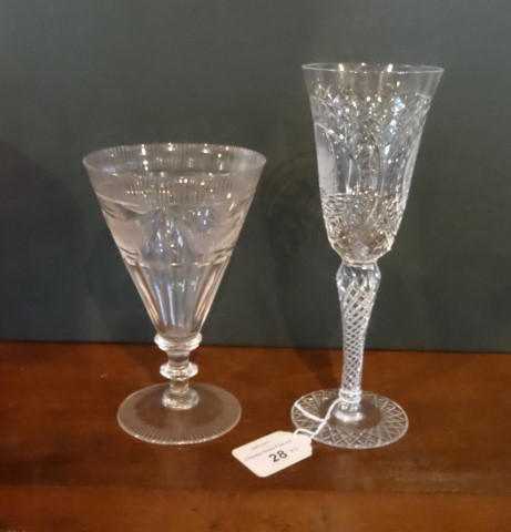 An Edwardian funnel shaped drinking glass,