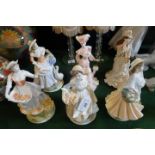 Four Royal Worcester figurines from the Pastoral Collection, together with two Coalport figurines,