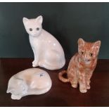 A ginger ceramic cat with glass eyes in the manner of Winstanley (22cm tall),