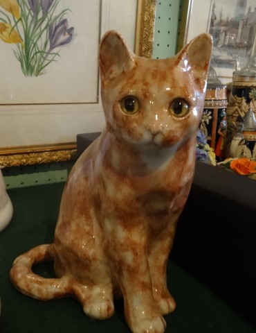 A ginger ceramic cat with glass eyes in the manner of Winstanley (22cm tall), - Image 2 of 3