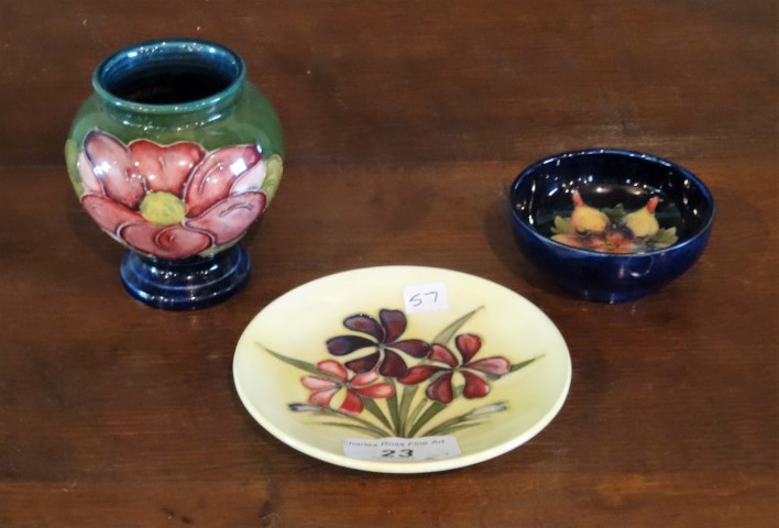 Three pieces of Moorcroft, to include: a small pedestal vase,