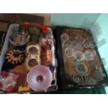 Two boxes containing a quantity of glass and ceramics, to include: sundae dishes, vases,