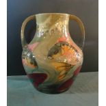 A twin handled Moorcroft vase of imposing proportions, in the Carp pattern,