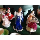 Six ceramic figurines to include examples by Royal Worcester, Franklin Mint and Royal Doulton.