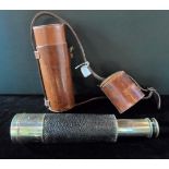 An early 20th century brass and leather five draw telescope, titled 'The Laird',