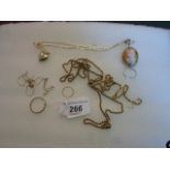 A mixed lot to include: a heart locket and pendant, a cameo brooch,