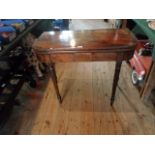 A Victorian mahogany and inlaid fold-over tea table, (91cm wide).