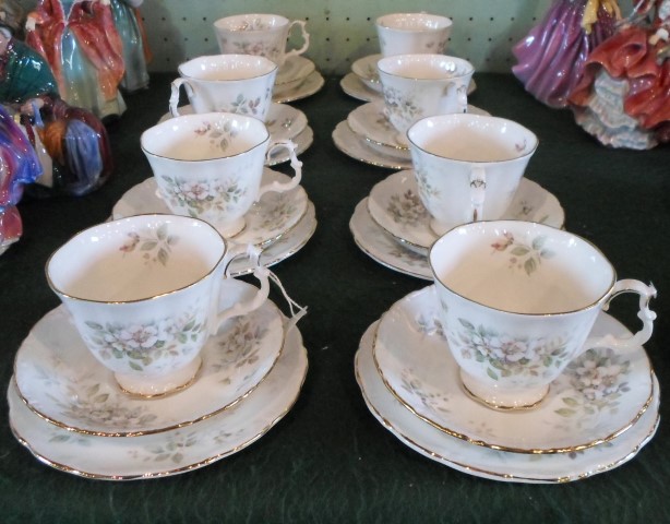 A Royal Albert Haworth pattern part-tea set, comprising: eight trios,