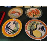 Four Wedgwood limited edition plates, each bearing designs after Clarice Cliff,