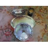 A large oval twin handled galleried silver plated tray,