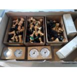 Three mid-20th century Staunton pattern chess sets, in original cardboard boxes,