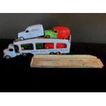 A Dinky 582 Pullmore Car Transporter, together with ramp and four 470 Austin vans,