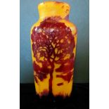 A Bendor cameo glass vase, having red overlaid decoration on an amber ground, (21cm).