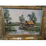 A Thailand village scene, oil on canvas, signed Dara (29cm x 39cm) in a gilt frame.