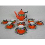 A 1920s Wood & Sons Bursley Ware coffee service designed by Charlotte Rhead,