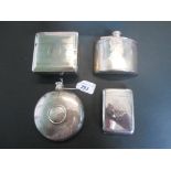 Two silver hip flasks, one of circular form, together with two silver cigarette boxes,