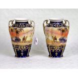 A pair of Noritake twin handled vases,