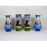 A pair of Devon Ware cylindrical vases, having Windmill decoration, (26cm),