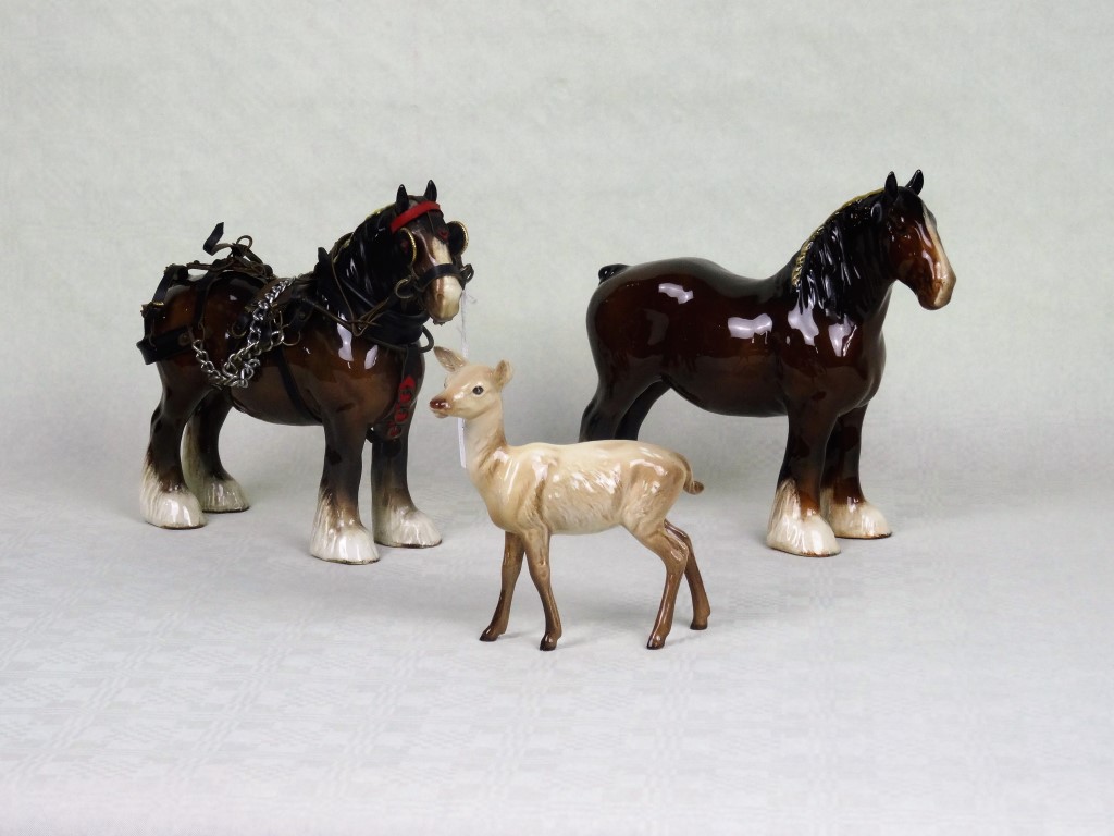 A Beswick Shire Mare, brown gloss finish with harness, no.