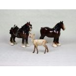 A Beswick Shire Mare, brown gloss finish with harness, no.