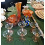 A mixed lot of glassware, to include: a two tier cake stand, four pieces of Carnival glass,