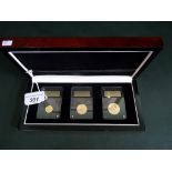 A Royal Mint issued three coin set, commemorating Queen Elizabeth II (the longest reigning monarch,