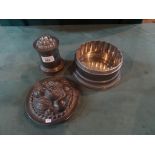 Two pewter ice cream/jelly moulds, each of cylindrical form in quart and pint size,