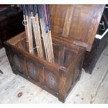 A 20th century oak three panel coffer, 84cm wide.