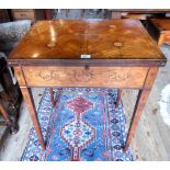 A 19th century satinwood and inlaid double fold-over patience table,