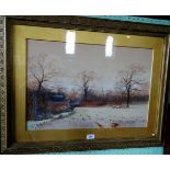 Arthur Willett? A small flock a sheep in a wintry field, watercolour, 40cm x 57cm,