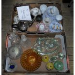 Two boxes containing a quantity of decorative ceramics and glass,