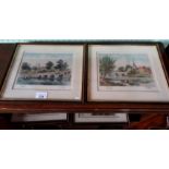 After J E Francis, a collection of seven hand coloured etchings, city scenes, each 14cm x 20cm,