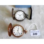 A J W Benson silver cased half hunter pocket watch, the dial bearing Arabic numerals,