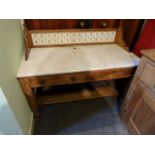 A pine marble top and tile-back washstand, 122cm wide.
