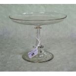 A Victorian clear glass tazza, having acid etched star and bead decoration, 14.8cm tall.