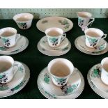 A Palissy part-tea service, comprising: six trios, sandwich plate, milk jug and sugar bowl,