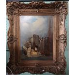 Nineteenth century Dutch school, harbour scene, oil on panel, 39cm x 28cm in a gilt frame.