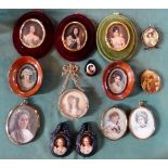 A quantity of framed portrait miniatures prints, various subjects.