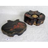 An early 20th century papier mache sewing box, having Japanned decoration,