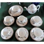 A Royal Worcester Pekin pattern part-tea service, comprising five trios, teapot, sandwich plate,