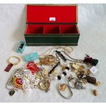 A contemporary jewellery box, containing a quantity of costume jewellery to include: necklaces,