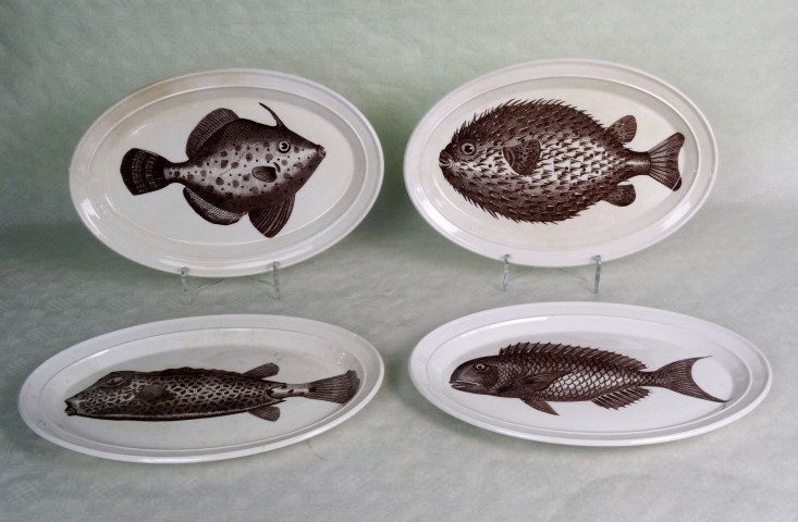 A set of four Portmeirion Kingdom of the Sea series plates, each of oval form,