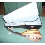 A 20th century lute, 8 strings, in fitted case, 56cm.