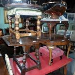 A copper coal scuttle, together with a twin handled inlaid tray,