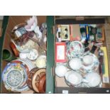 Two boxes containing a quantity of decorative ceramics, to include: a Booth's part-tea service,