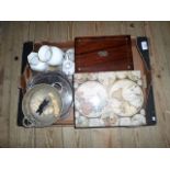 A rosewood stationery box, together with three items of silver plate,