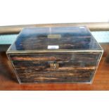 A 19th century coromandel jewellery box, having brass mounts,