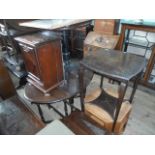 An oak folding gate-leg table, together with circular side table,